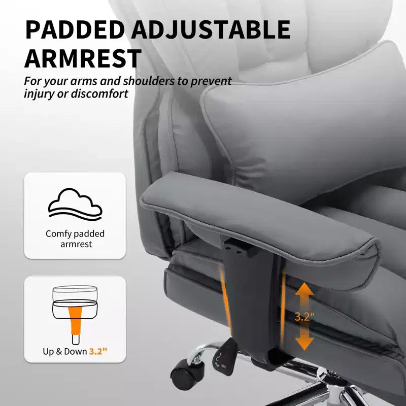 Chaise de bureau grande taille avec repose-pieds, chaise de direction à dossier haut, inclinaison 155, coussin de soutien lombaire, chaises gaming en similicuir pour la maison