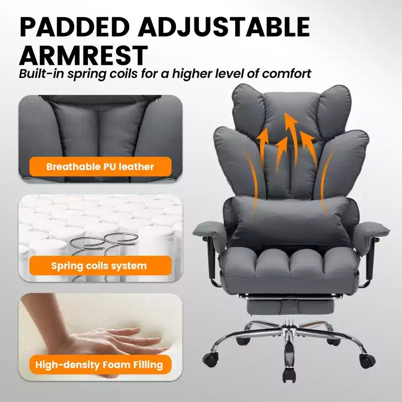 Chaise de bureau grande taille avec repose-pieds, chaise de direction à dossier haut, inclinaison 155, coussin de soutien lombaire, chaises gaming en similicuir pour la maison