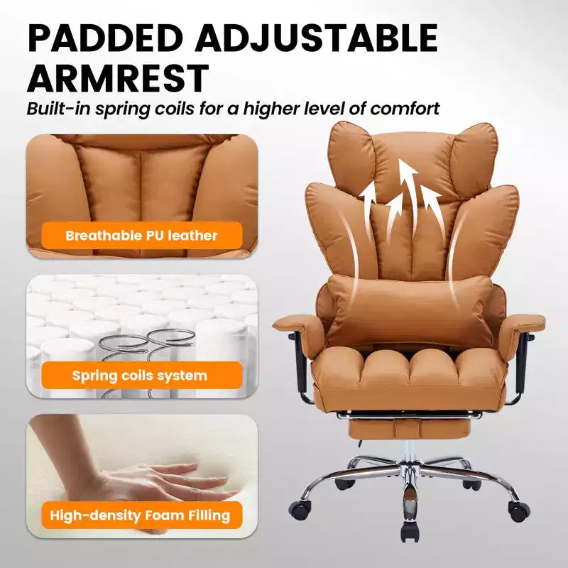 Chaise de bureau grande taille avec repose-pieds, chaise de direction à dossier haut, inclinaison 155, coussin de soutien lombaire, chaises gaming en similicuir pour la maison