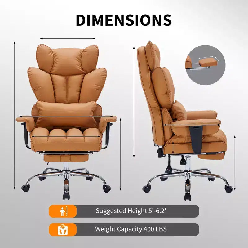 Chaise de bureau grande taille avec repose-pieds, chaise de direction à dossier haut, inclinaison 155, coussin de soutien lombaire, chaises gaming en similicuir pour la maison
