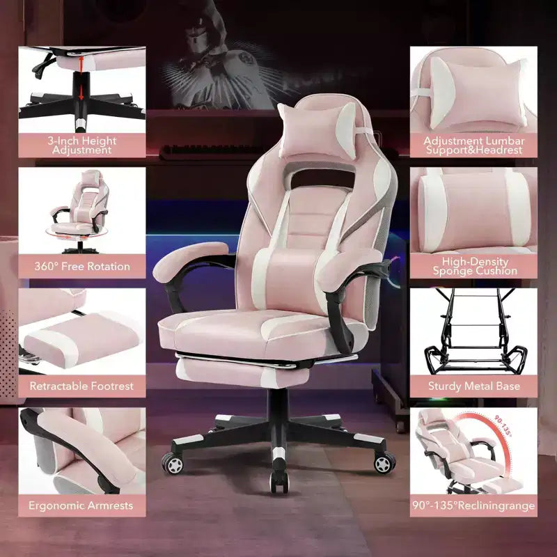 Coolmee Fauteuil de Bureau Grand Format, Chaise de Gaming en Cuir à Dossier Haut avec Repose-Pieds, Chaise d'Ordinateur Ergonomique avec Soutien Lombaire et Appui-Tête