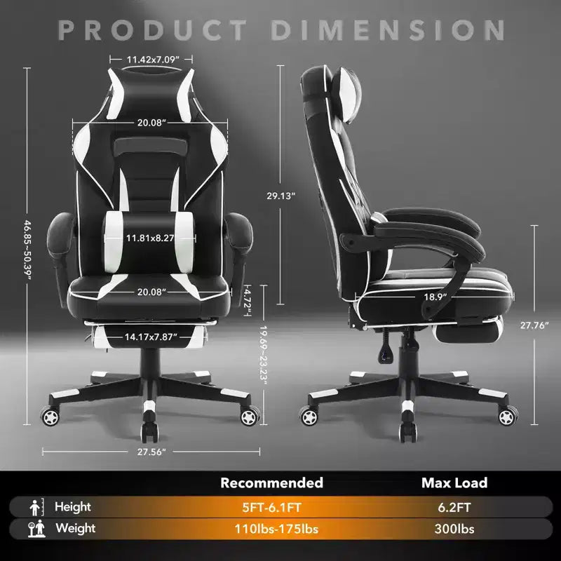 Coolmee Fauteuil de Bureau Grand Format, Chaise de Gaming en Cuir à Dossier Haut avec Repose-Pieds, Chaise d'Ordinateur Ergonomique avec Soutien Lombaire et Appui-Tête