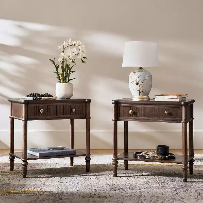Godefroy Table d'appoint haute à 1 tiroir 26, lot de 2 | HULALA HOME-WALNUT