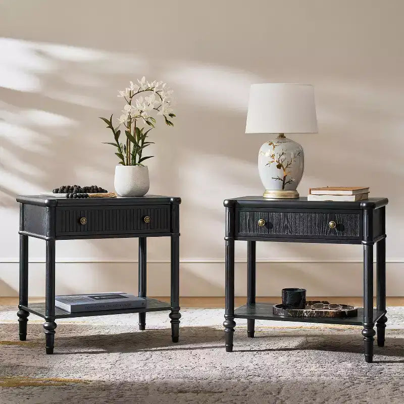 Godefroy Table d'appoint haute à 1 tiroir 26, lot de 2 | HULALA HOME-WALNUT