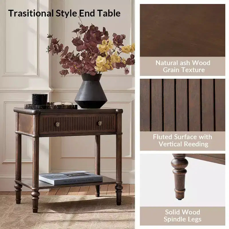 Godefroy Table d'appoint haute à 1 tiroir 26, lot de 2 | HULALA HOME-WALNUT