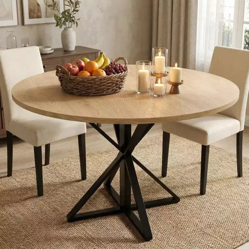 Table à manger ronde pour 4-6 personnes, 47,2 po, table de cuisine de style ferme avec rangement, tables rondes pour cuisine, salle à manger, salon, salle de réunion