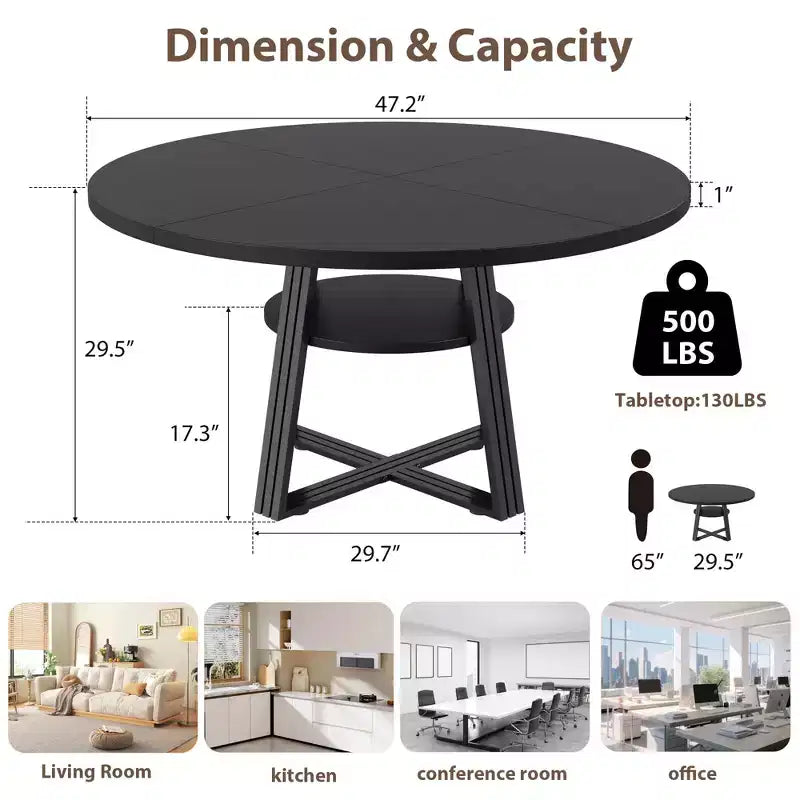 Table à manger ronde pour 4-6 personnes, 47,2 po, table de cuisine de style ferme avec rangement, tables rondes pour cuisine, salle à manger, salon, salle de réunion
