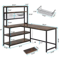 Lantine Bureau d'ordinateur en L de 55 pouces réversible, bureau de travail réversible avec recharge sans fil et bibliothèque pour bureau à domicile, brun