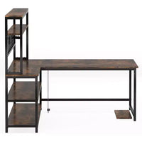 Lantine Bureau d'ordinateur en L de 55 pouces réversible, bureau de travail réversible avec recharge sans fil et bibliothèque pour bureau à domicile, brun