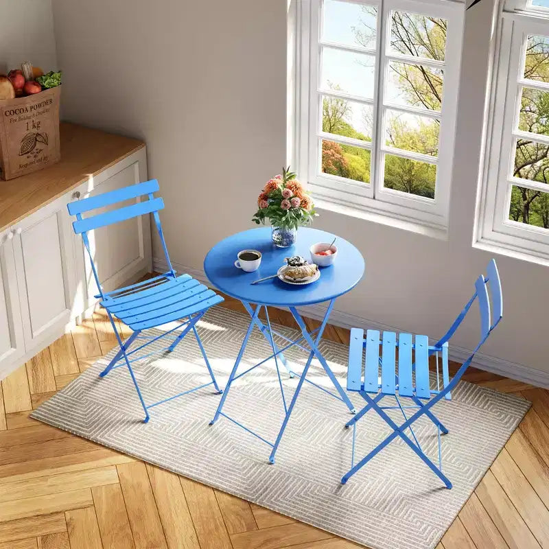Table et chaises bistro lot de 2, ensemble bistro de patio pliant 3 pièces extérieur/intérieur, ensemble de mobilier de patio 2 chaises avec table, tables pliantes à structure premium