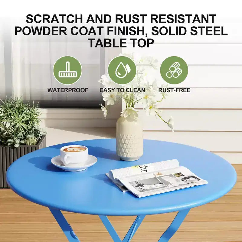 Table et chaises bistro lot de 2, ensemble bistro de patio pliant 3 pièces extérieur/intérieur, ensemble de mobilier de patio 2 chaises avec table, tables pliantes à structure premium