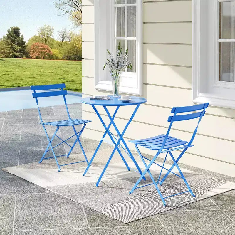 Table et chaises bistro lot de 2, ensemble bistro de patio pliant 3 pièces extérieur/intérieur, ensemble de mobilier de patio 2 chaises avec table, tables pliantes à structure premium