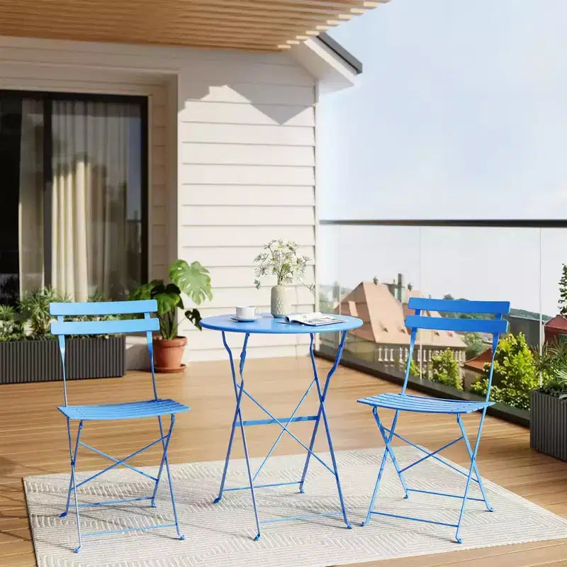 Table et chaises bistro lot de 2, ensemble bistro de patio pliant 3 pièces extérieur/intérieur, ensemble de mobilier de patio 2 chaises avec table, tables pliantes à structure premium