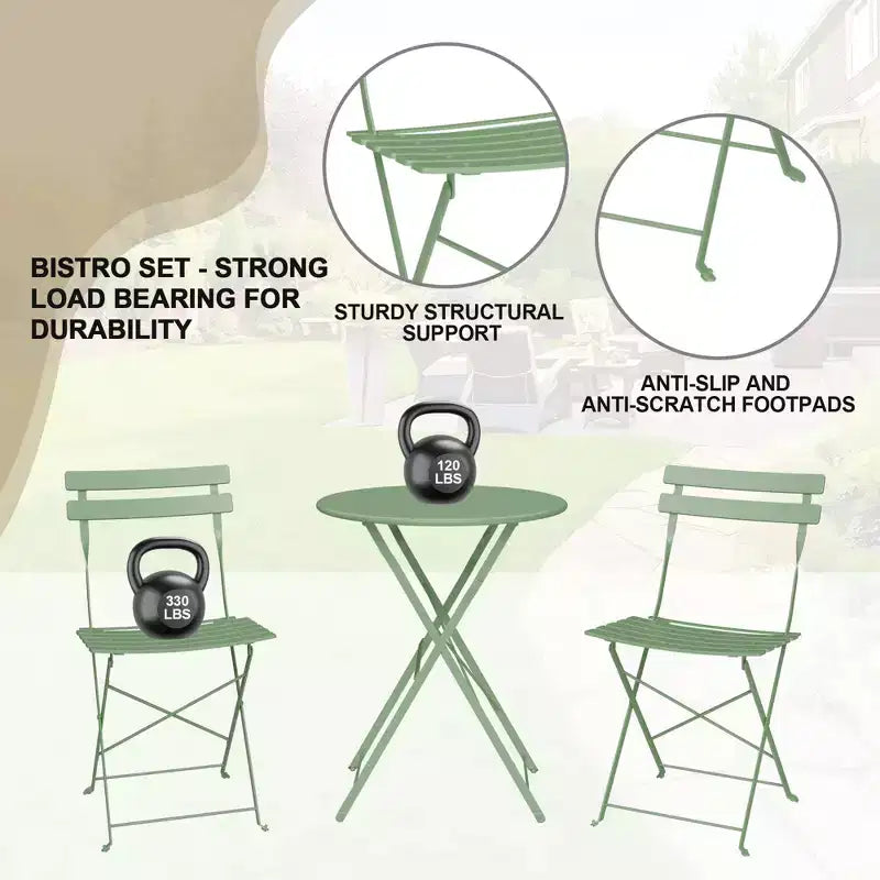 Table et chaises bistro lot de 2, ensemble bistro de patio pliant 3 pièces extérieur/intérieur, ensemble de mobilier de patio 2 chaises avec table, tables pliantes à structure premium