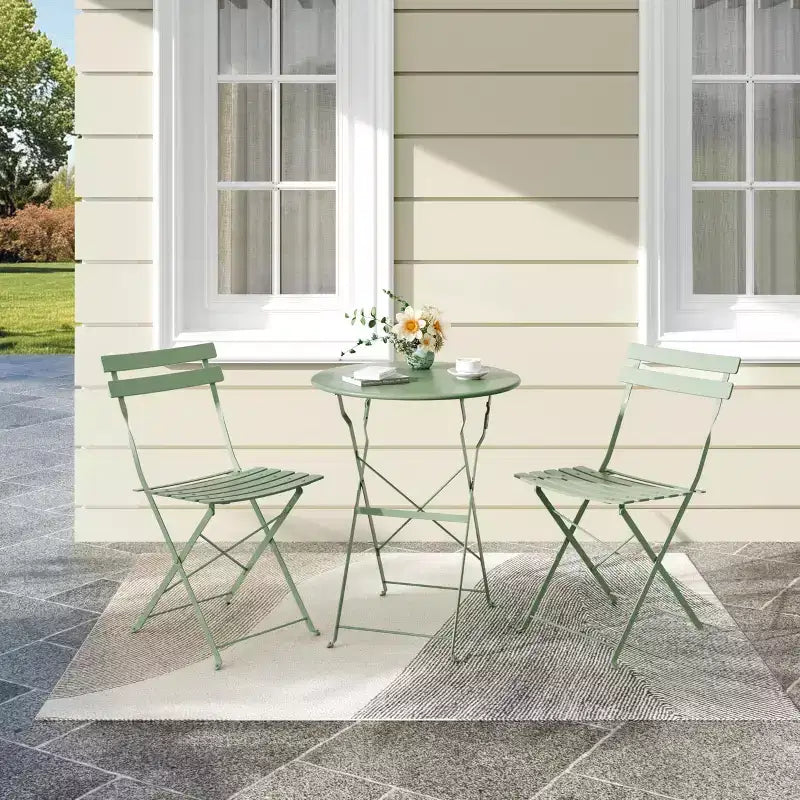 Table et chaises bistro lot de 2, ensemble bistro de patio pliant 3 pièces extérieur/intérieur, ensemble de mobilier de patio 2 chaises avec table, tables pliantes à structure premium