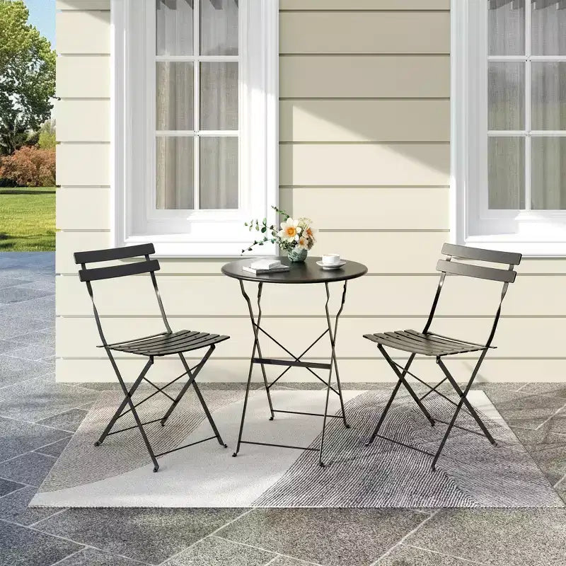 Table et chaises bistro lot de 2, ensemble bistro de patio pliant 3 pièces extérieur/intérieur, ensemble de mobilier de patio 2 chaises avec table, tables pliantes à structure premium