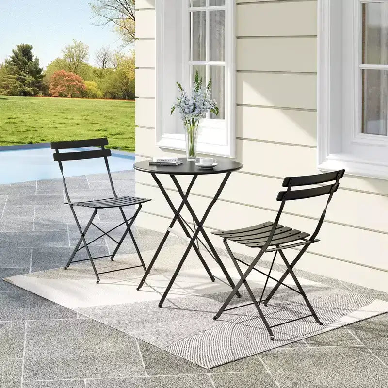 Table et chaises bistro lot de 2, ensemble bistro de patio pliant 3 pièces extérieur/intérieur, ensemble de mobilier de patio 2 chaises avec table, tables pliantes à structure premium