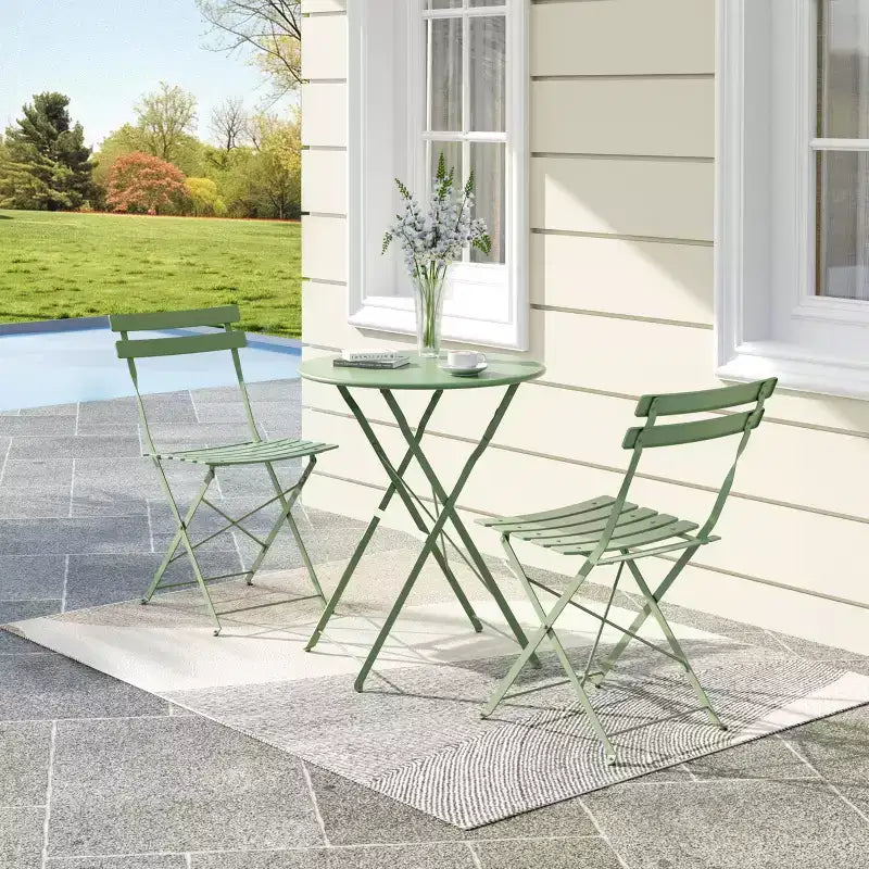 Table et chaises bistro lot de 2, ensemble bistro de patio pliant 3 pièces extérieur/intérieur, ensemble de mobilier de patio 2 chaises avec table, tables pliantes à structure premium