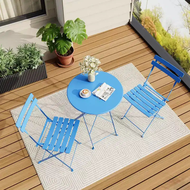 Table et chaises bistro lot de 2, ensemble bistro de patio pliant 3 pièces extérieur/intérieur, ensemble de mobilier de patio 2 chaises avec table, tables pliantes à structure premium