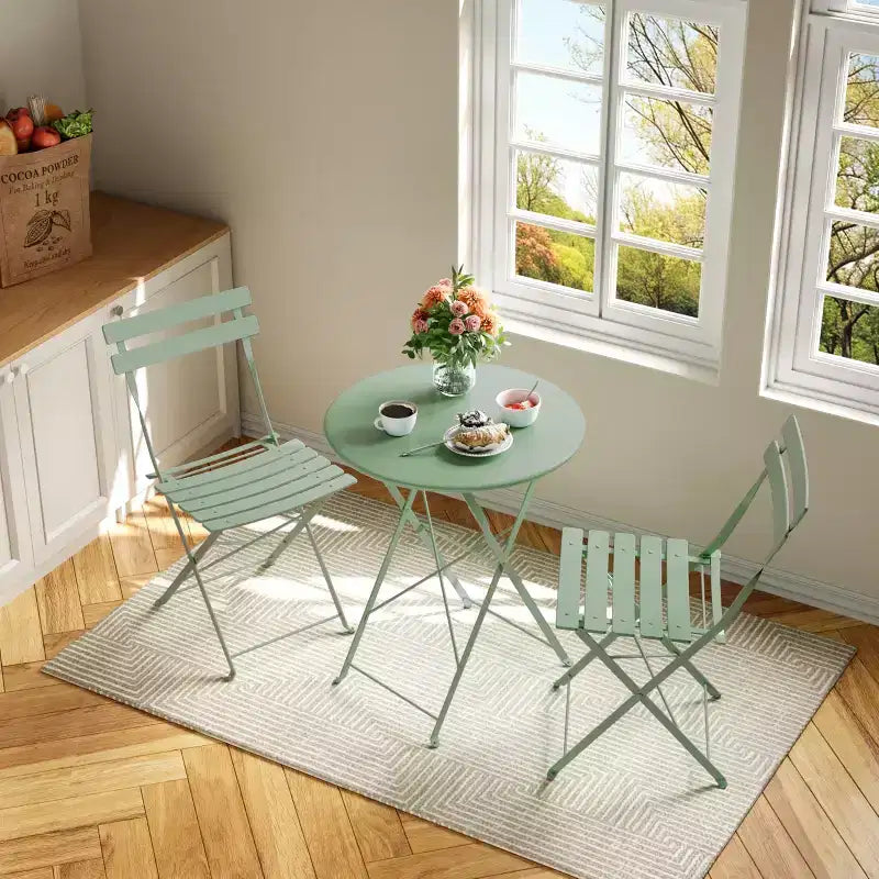 Table et chaises bistro lot de 2, ensemble bistro de patio pliant 3 pièces extérieur/intérieur, ensemble de mobilier de patio 2 chaises avec table, tables pliantes à structure premium
