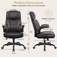 Fauteuil de bureau exécutif en cuir KERDOM, Fauteuil de bureau ergonomique à dossier haut avec support lombaire et accoudoirs rembourrés
