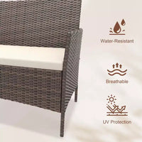 Ensemble de 4 meubles de patio, salon de jardin en rotin avec table basse, ensemble table et chaises d'extérieur pour arrière-cour et bord de piscine, noir et beige