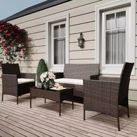 Ensemble de 4 meubles de patio, salon de jardin en rotin avec table basse, ensemble table et chaises d'extérieur pour arrière-cour et bord de piscine, noir et beige