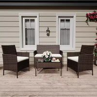 Ensemble de 4 meubles de patio, salon de jardin en rotin avec table basse, ensemble table et chaises d'extérieur pour arrière-cour et bord de piscine, noir et beige