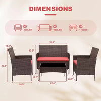 Ensemble de 4 meubles de patio, salon de jardin en rotin avec table basse, ensemble table et chaises d'extérieur pour arrière-cour et bord de piscine, noir et beige