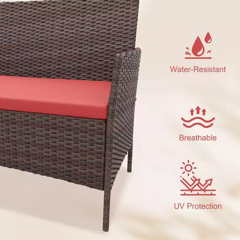 Ensemble de 4 meubles de patio, salon de jardin en rotin avec table basse, ensemble table et chaises d'extérieur pour arrière-cour et bord de piscine, noir et beige
