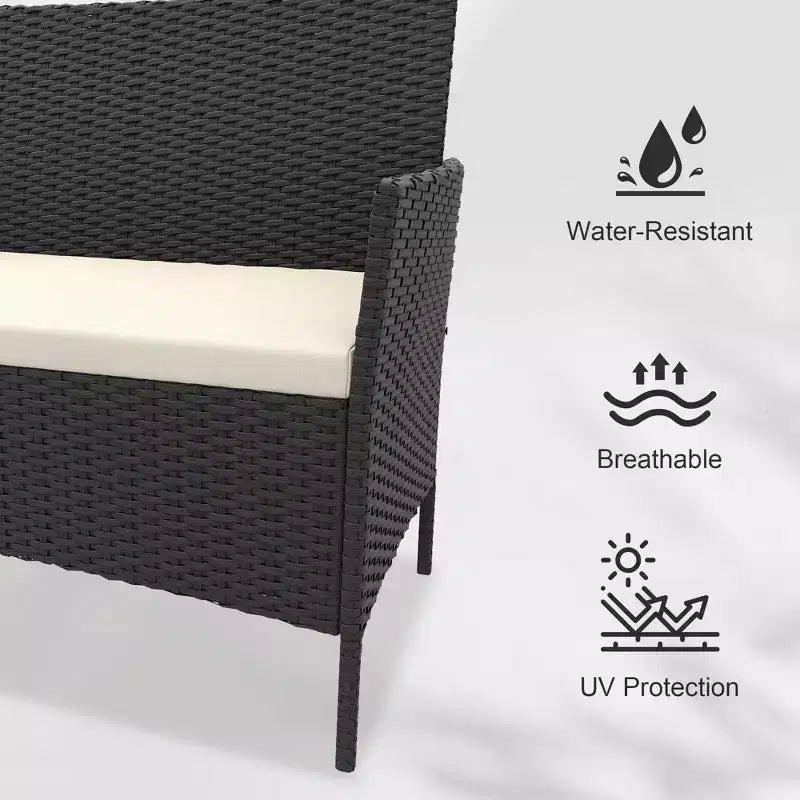 Ensemble de 4 meubles de patio, salon de jardin en rotin avec table basse, ensemble table et chaises d'extérieur pour arrière-cour et bord de piscine, noir et beige