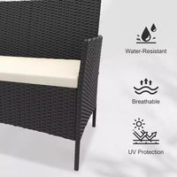 Ensemble de 4 meubles de patio, salon de jardin en rotin avec table basse, ensemble table et chaises d'extérieur pour arrière-cour et bord de piscine, noir et beige