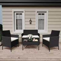 Ensemble de 4 meubles de patio, salon de jardin en rotin avec table basse, ensemble table et chaises d'extérieur pour arrière-cour et bord de piscine, noir et beige