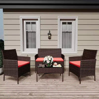 Ensemble de 4 meubles de patio, salon de jardin en rotin avec table basse, ensemble table et chaises d'extérieur pour arrière-cour et bord de piscine, noir et beige