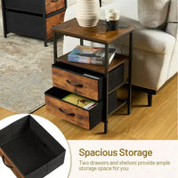 Lot de 2 tables de chevet FurnitureR avec 2 tiroirs, tables de chevet industrielles avec étagère ouverte et bacs de rangement, marron rustique