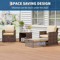 Ensemble canapé de patio 5 pièces à dossier haut, mobilier d'extérieur en rotin PE avec coussins moelleux, 2 poufs et table, pour jardin, balcon, porche, bord de piscine