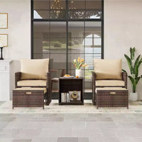 Ensemble canapé de patio 5 pièces à dossier haut, mobilier d'extérieur en rotin PE avec coussins moelleux, 2 poufs et table, pour jardin, balcon, porche, bord de piscine