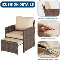 Ensemble canapé de patio 5 pièces à dossier haut, mobilier d'extérieur en rotin PE avec coussins moelleux, 2 poufs et table, pour jardin, balcon, porche, bord de piscine