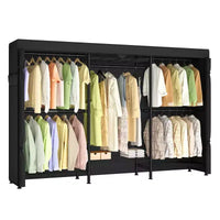 SONGMICS Portant à Vêtements Robuste sur Roues, Armoire Portable, avec Étagères en Maille et Tringles Réglables, Housse en Tissu, Noir Encre