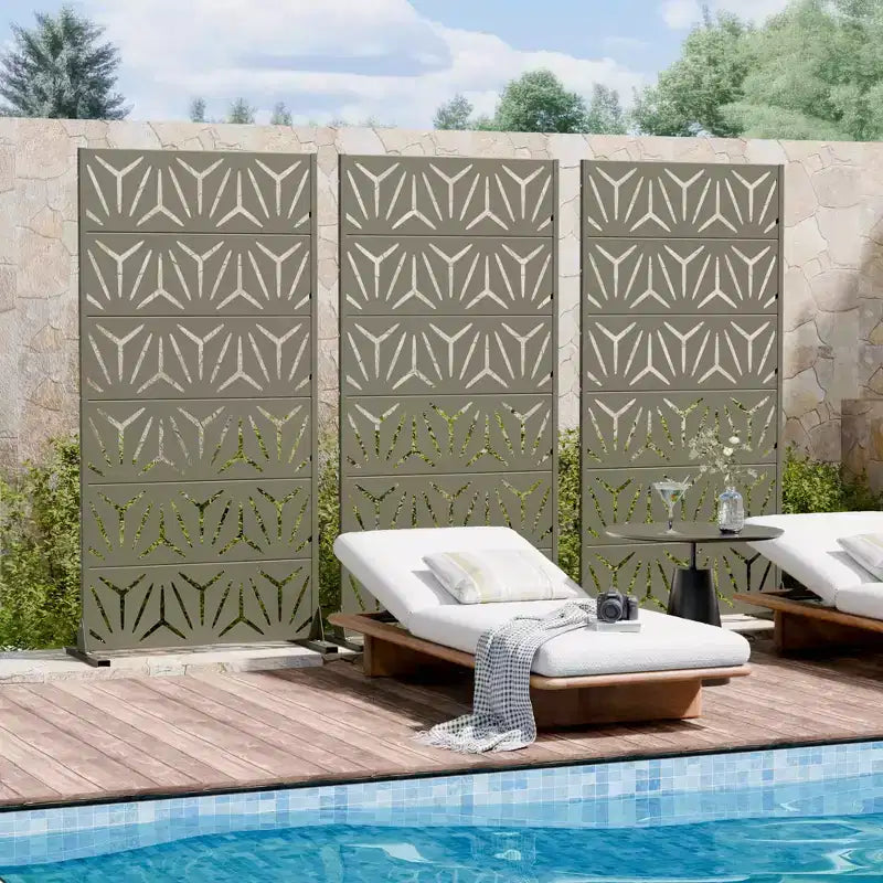 MAYEERTY Star 01 Séparateur de pièces en acier galvanisé gris olive, 72x35x16, Brise-vue 6 panneaux pour terrasse et jardin