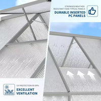 Serre en polycarbonate avec cadre en aluminium 8'X16', Serre robuste avec structure à montage rapide et lucarne de toit, Kit de serres en aluminium amélioré