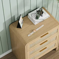 Lot de 2 tables de chevet en rotin avec 3 tiroirs, tables de nuit incurvées de 58 cm, meuble de rangement de chambre à coucher de style moderne du milieu du siècle - Panipeachy