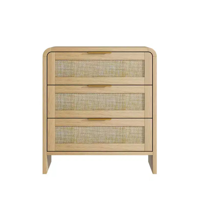 Lot de 2 tables de chevet en rotin à 3 tiroirs, tables de nuit galbées 22,8", meuble de rangement de chambre mid-century - Panipeachy
