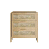 Lot de 2 tables de chevet en rotin avec 3 tiroirs, tables de nuit incurvées de 58 cm, meuble de rangement de chambre à coucher de style moderne du milieu du siècle - Panipeachy