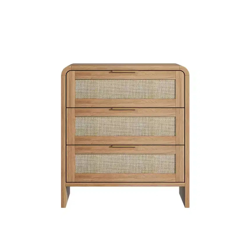 Lot de 2 tables de chevet en rotin à 3 tiroirs, tables de nuit galbées 22,8", meuble de rangement de chambre mid-century - Panipeachy