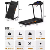 Redliro Tapis roulant pliable à inclinaison 3 niveaux pour la maison, machine de course avec haut-parleurs Bluetooth, tapis compact avec capacité 330lbs