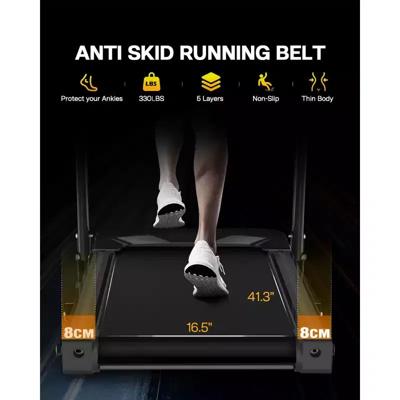 Redliro Tapis roulant pliable à inclinaison 3 niveaux pour la maison, machine de course avec haut-parleurs Bluetooth, tapis compact avec capacité 330lbs
