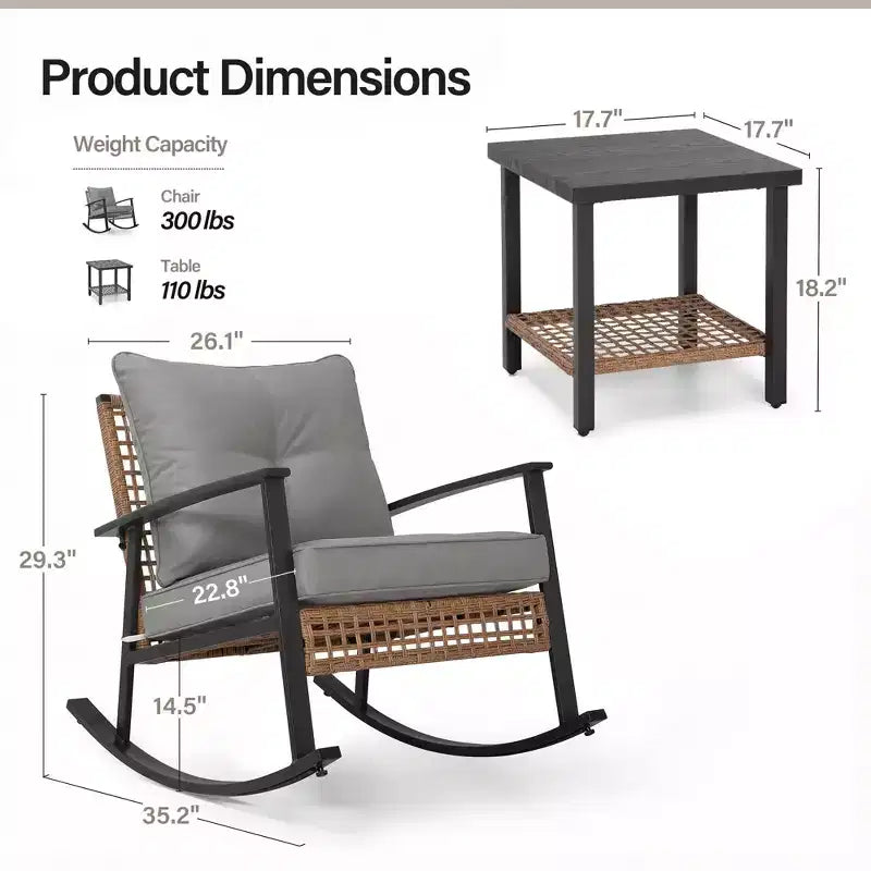 Ensemble de bistro LAUSAINT HOME 3 pièces pour patio avec fauteuils à bascule, gris