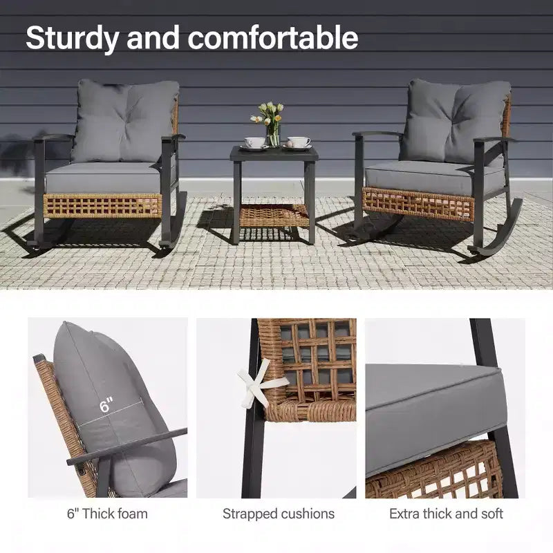 Ensemble de bistro LAUSAINT HOME 3 pièces pour patio avec fauteuils à bascule, gris