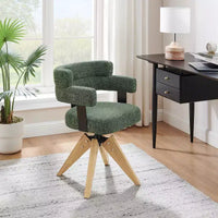 Art Leon Chaise de bureau sans roulettes, fauteuil pivotant mid-century moderne, chaise rembourrée en tissu avec pieds en bois de chêne